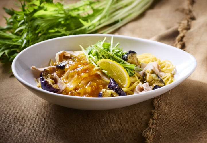 豚肉とナスと水菜の大根おろしポン酢